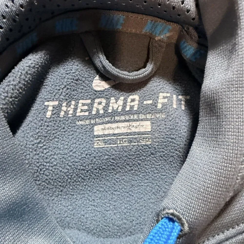 Nike Hoodie Mens XL Gray Blue Therma-Fit Pullover Fleece Athletic Sweatshirt